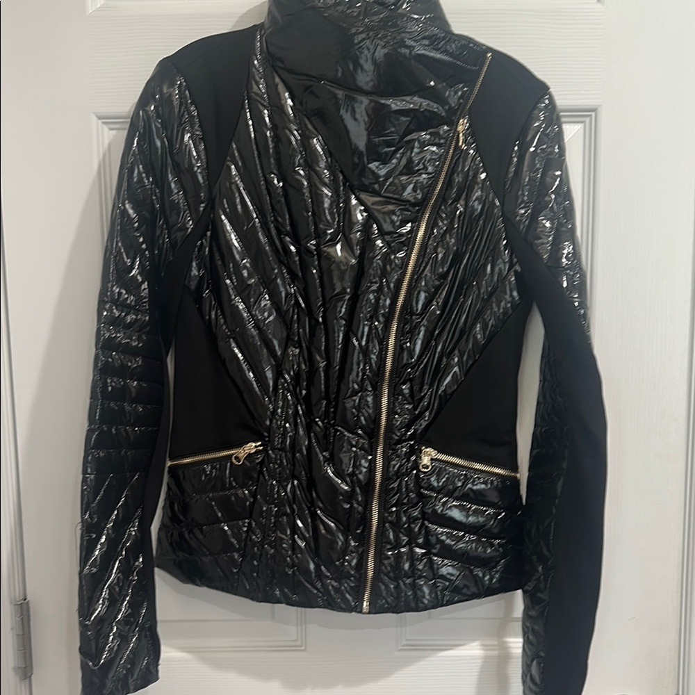 Blanc Noir black Shiny Puffer Jacket